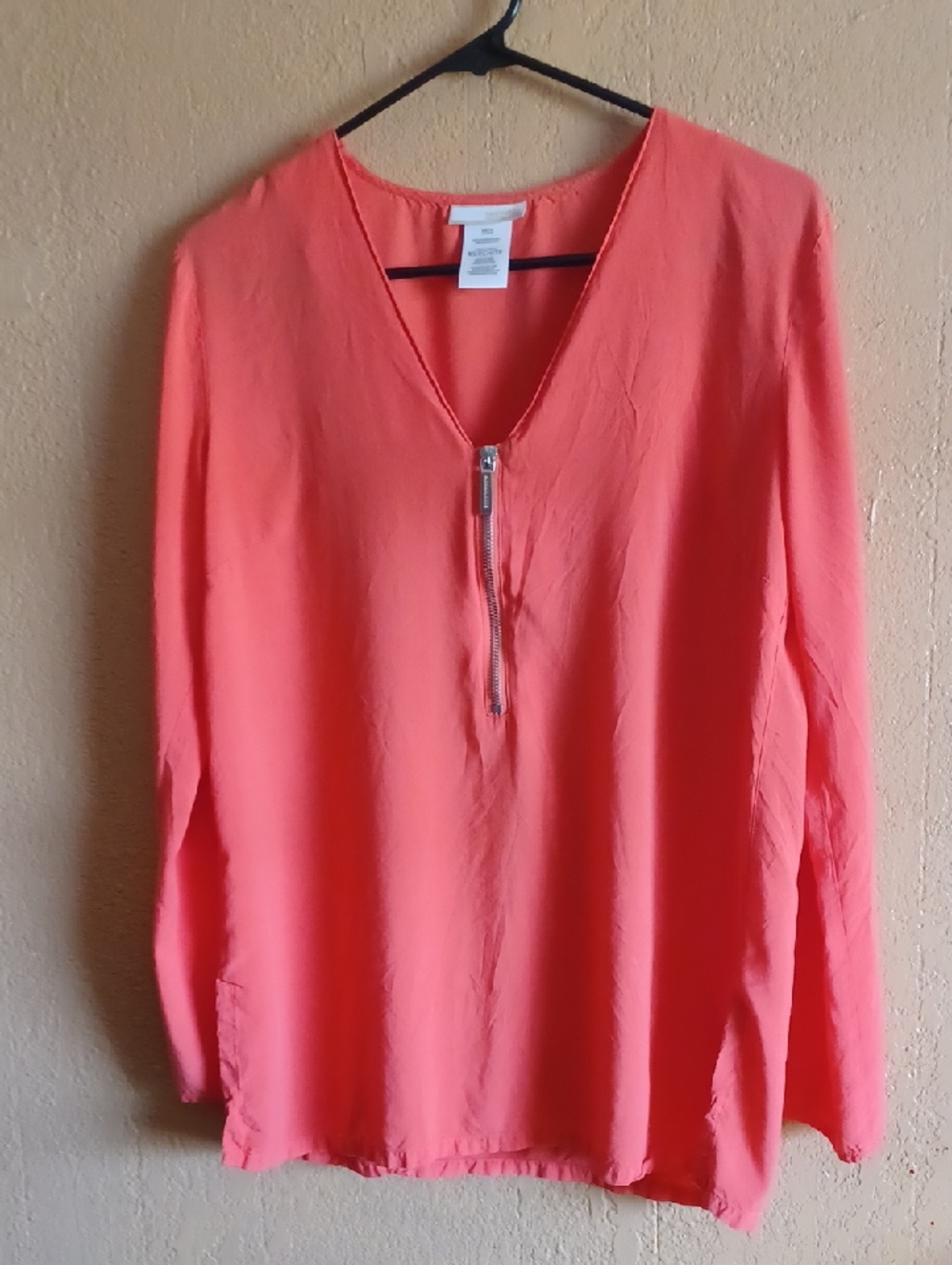MICHAEL Michael Kors Coral Zip-Front Long Sleeve Blouse